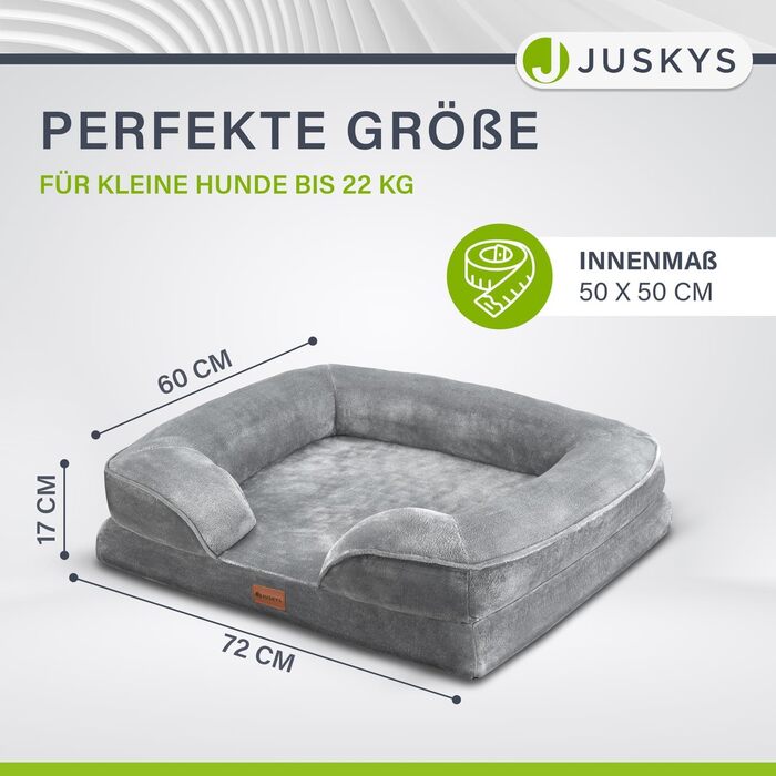 Ортопедичне ліжко для собак Juskys Sheena M, яке можна прати та нековзне - 72 x 60 x 17 см - Диван для собак пухнастий сірий - Лежак для домашніх тварин Диван для собак