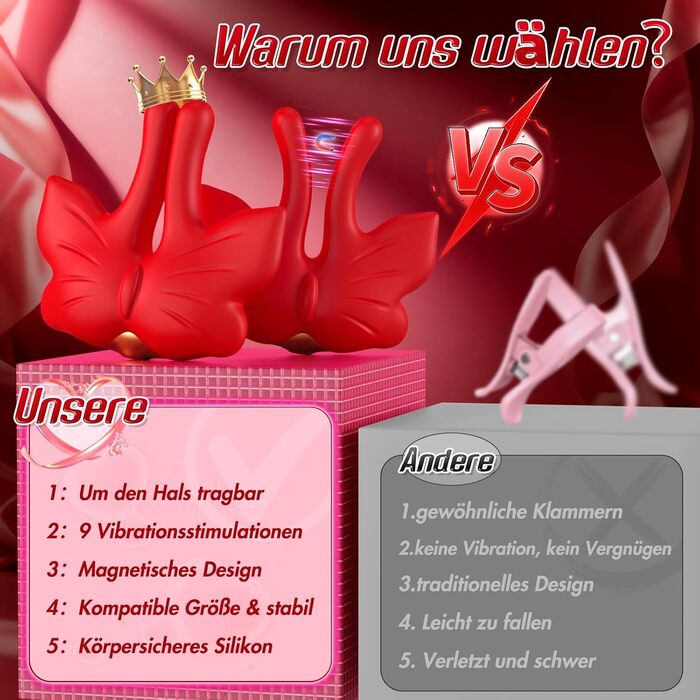 Регульовані вібруючі кліпси для сосків Babolia, 9 режимів, силікон