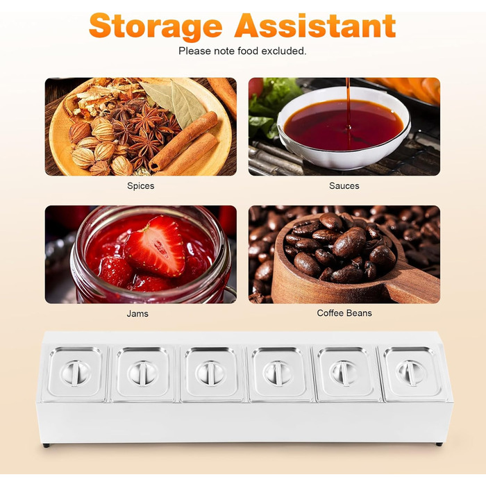 Контейнерів для інгредієнтів з сітки, контейнери для інгредієнтів з нержавіючої сталі, контейнери для гарнірів, барні контейнери, для ресторанів, магазинів хот-потів, магазинів молочного чаю, фруктових магазинів, 2 л x 6, 104 x 22,5 x 22 см, 6