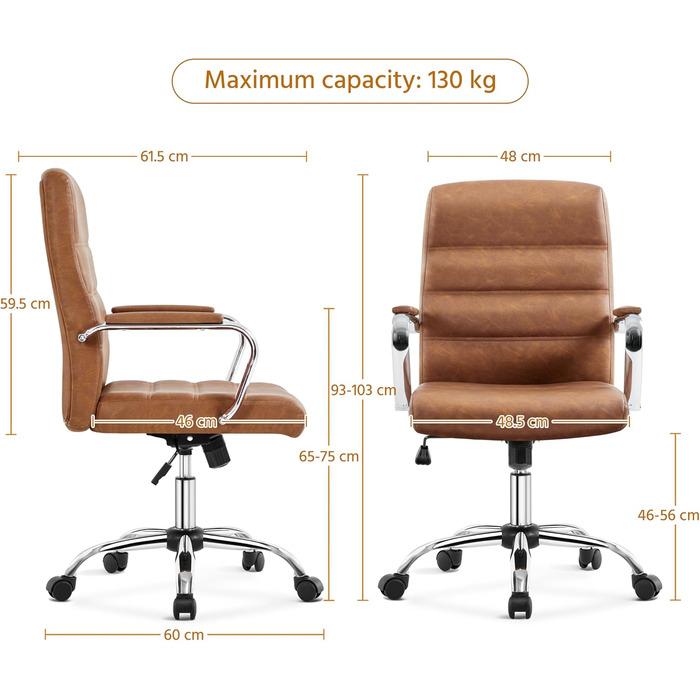 Офісне крісло Yaheetech, до 130 кг, штучна шкіра / метал, іржаво-коричневий