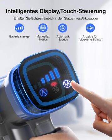 Акумуляторний пилосос 450 Вт/38000 па з настінною зарядною станцією та автоматичним режимом і світлодіодним сенсорним екраном, аку