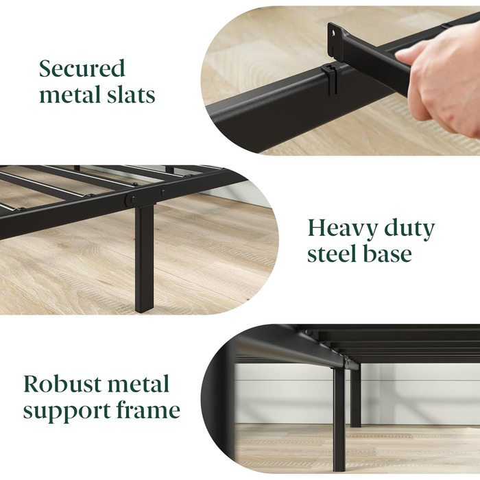 Ліжко Zinus Florence 140x200 см з вінтажним узголів&39ям - Металеве ліжко 140x200 з металевою рейковою основою - Платформа заввишки 35 см з простором під нею - Пружинний матрац не потрібен - Чорний, вінтажний індустріальний стиль 140x200 см Чорний