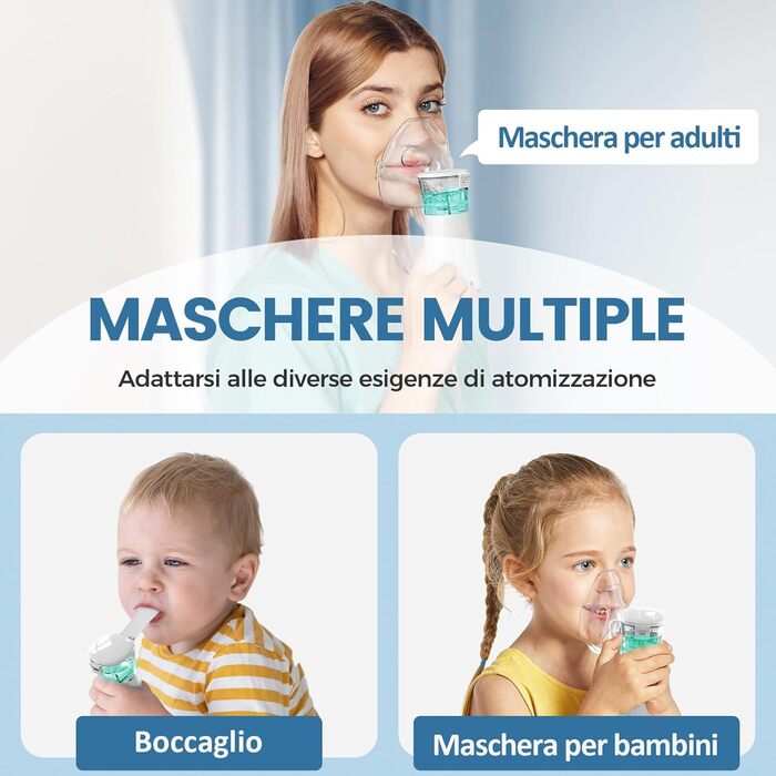 Небулайзерний інгалятор для дорослих, безшумний ультразвуковий інгалятор для дітей, комплект інгалятора з мундштуком і 2 масками, 3 швидкості, USB-C, акумулятор працює довго - зелений