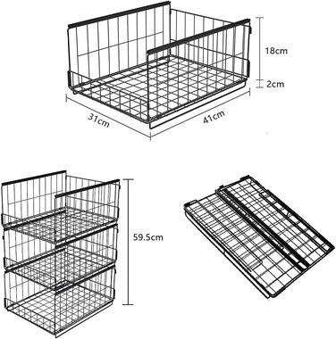 Організатор для шафи з 3 предметів, штабелювана коробка для зберігання, органайзер для шухляд шафи, металева полиця, складна система організації гардеробу для дому, білий, великий