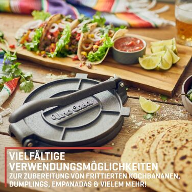 Прес для тортильї Uno Casa 20 см - Прес для тако, надміцна чавунна тортилья - Roti Maker Bonus 100 шт. пергаментний папір