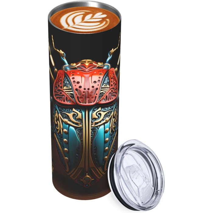 Кухоль з прямою трубочкою, 590 мл, різнокольоровий жук, принт, дорожній кухоль, підходить для кемпінгу, офісу та дому