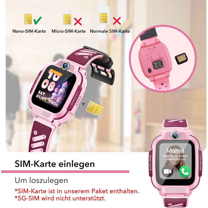 Розумний годинник imoo Z3 для дітей з GPS та SIM-карткою, дитячий розумний годинник 4G з режимом класу, повідомленнями, функцією SOS, водонепроникний IP68, крокомір, екран 1,5 дюйма (Z3-Blue)