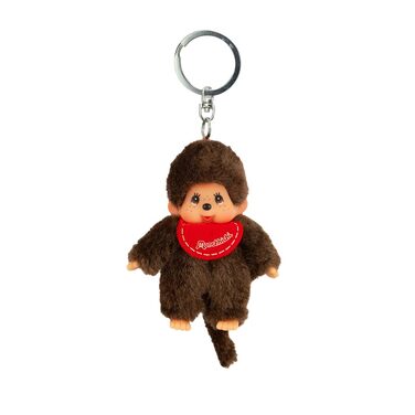 Оригінальний брелок-Monchhichi (дівчинка або хлопчик), плюшева фігурка з нагрудником, приблизно 10 см, коричневий плюшевий брелок для рюкзаків, сумок та пеналів. Коричневий, 10 см, 2534 -