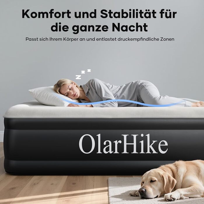 Самонадувальний надувний матрац OlarHike, гостьове ліжко, надувний матрац, намет-диван, двомісний надувний матрац, самонадувальний надувний матрац для кемпінгу або домашнього використання - 200 x 140 x 50 см комфортна висота 50 см чорний, компактний, 2 ос