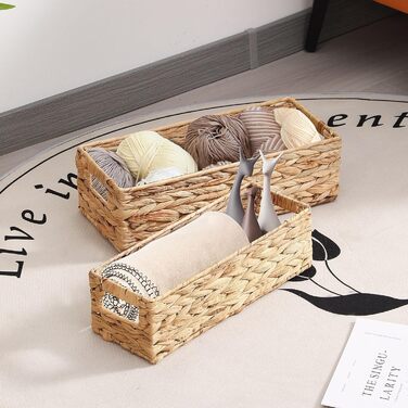 Кошики для зберігання, плетений кошик для зберігання, штабелювані кошики з полицями, кошик для спальні та ванної кімнати, 37x16,5x11см/33x12,5x10см, водяний гіацинт 37x16,5x11см натуральний (водяний гіацинт)