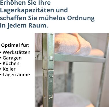 Система стелажів SCHULTE з 4 полицями PowerMAX, вантажопідйомність 65 кг, 180x80x40 см (ВxШxГ), оцинкована (полиця для зберігання, полиця для майстерні, полиця для підвалу, полиця для гаража, металева полиця)