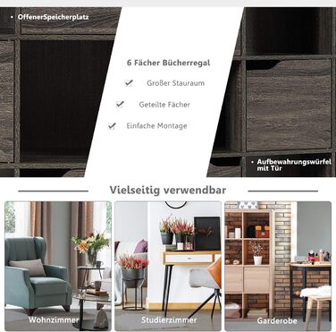 Книжкова шафа COSTWAY з 5 дверцятами та 9 відділеннями, окремостояча полиця, офісна полиця, полиця для зберігання речей для вітальні, спальні, 90 x 29 x 90 см, сірий