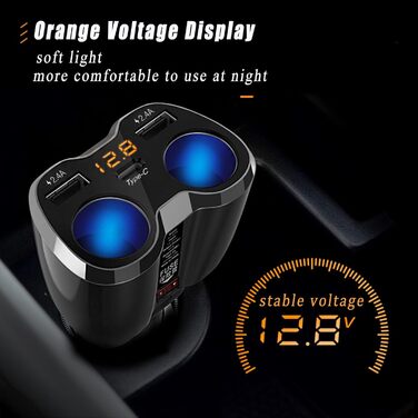 Автомобільний зарядний пристрій прикурювач розподільник адаптер розгалужувач тип C автомобільний зарядний пристрій 2 відділення ро