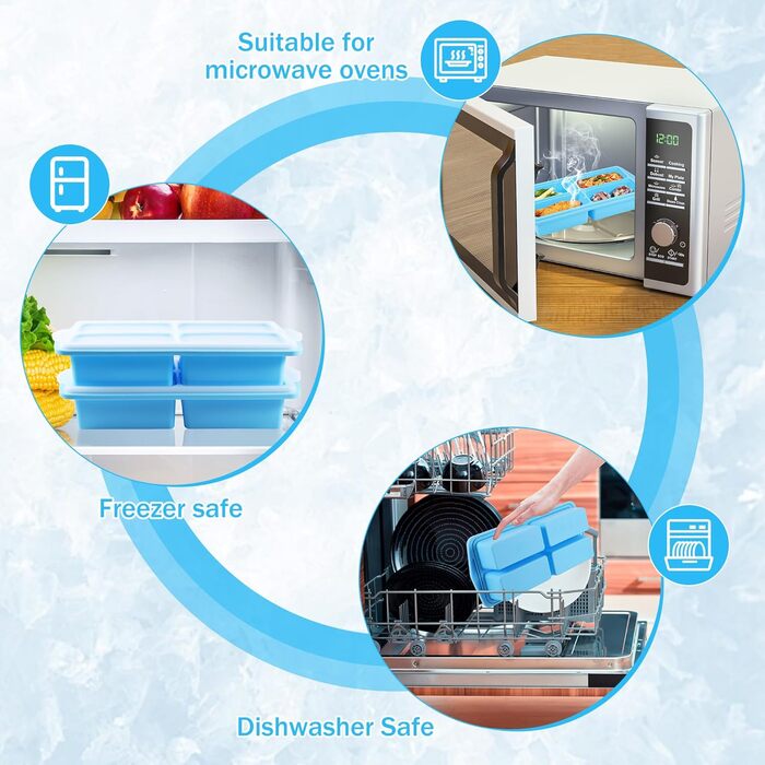 Силіконові контейнери для заморозки з кришками, контейнери для зберігання супів, соусів та готових страв, 1 склянка/250 мл, небесно-блакитний (2, квадратні) 2 квадратні, 2
