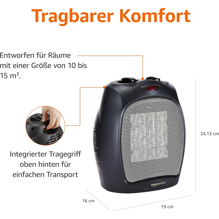 Керамічний паркувальний обігрівач Storeo Basics, 1800 Вт, з регульованим термостатом - чорний, без коливань
