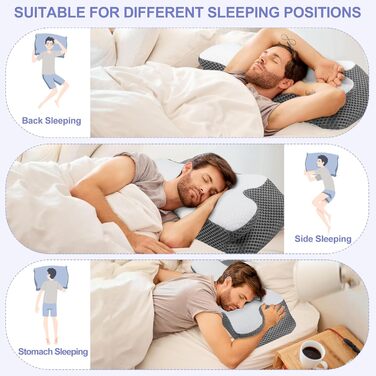 Ергономічна подушка для шиї, ортопедична подушка для голови з піни з пам&39яттю форми для сну на боці, спині та животі зі знімним чохлом, який можна прати (Стиль 1 60 * 34 * 13/10 см)