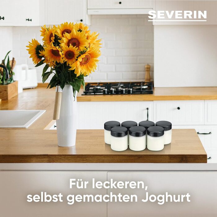 Змінні баночки для йогуртниць, баночки для йогуртів з кришками (7 x 150 мл), підходять для йогуртових машин SEVERIN JG 3516 / JG 3518 / JG3519 / JG 3520 / JG 3521 і JG 3525, чорні, EG 3514
