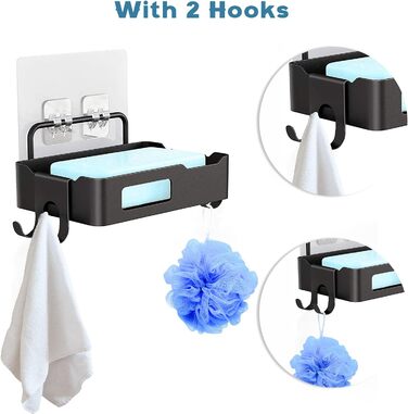 Мильниця Тримач для мила для душу, Настінний тримач для мила з 4 гачками (2 шт.), Самоклеюча мильниця без свердління, Тримач для м