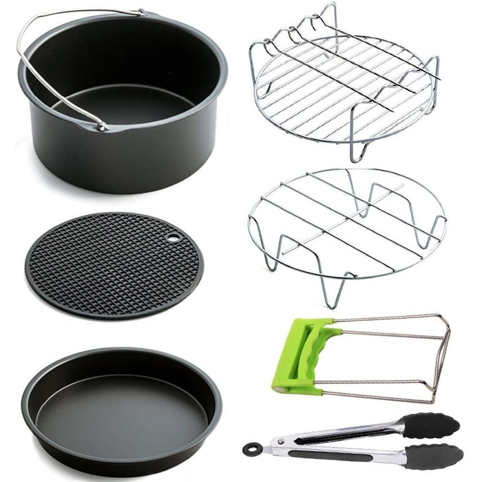 Аксесуари для фритюрниці 18 см, аксесуари для фритюрниці з 7 частин із кулінарною книгою рецептів, для фритюрниць XL 3.5 л-4.5 л більшості брендів, без бісфенолу А, можна мити в посудомийній машині, 7 дюймів