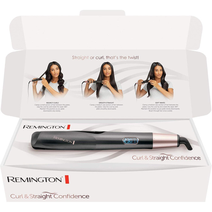Мультистайлер 2в1 Remington Confidence для завивки та випрямлення волосся, 150-230 C, сірий, 28.7 x 3.8 см