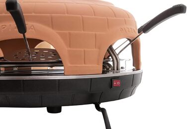 Шеф-кухар піци в печі Хайденфельд Місце для 6 осіб - Електрична піч для піци - 1100 Вт - Раклетна піч з глиняною витяжкою - Виробник піци з ложками для піци - Сталева пластина з ручкою (теракота)