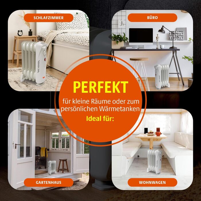 Х PAGEN Міні-електричний радіатор з регулятором температури потужність нагріву 500 Вт портативний масляний радіатор для рівномірного нагрівання компактний та потужний електричний обігрівач із захистом від перекидання та перегріву, 3-