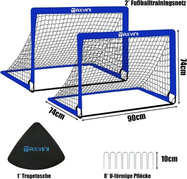 Висувні футбольні ворота для саду - Комплект з 2 шт. - Дитячі футбольні ворота з армованими скловолокнистими стійками та високоякісними сітками - Складаний комплект висувних воріт для використання в приміщенні, на вулиці та в саду - 90x74x74 см