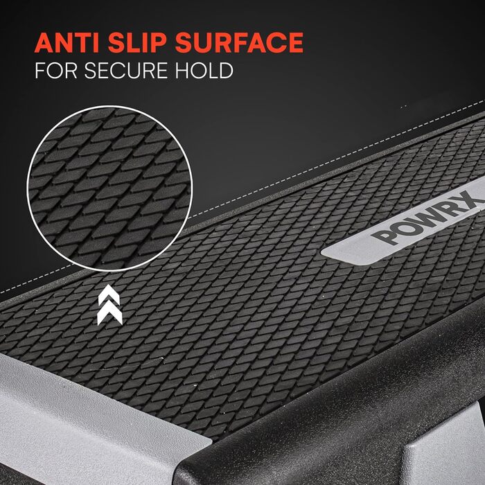 Професійний фітнес-степер POWRX Aerobics (89 x 34 см) Тренування на степері вдома або в тренажерному залі Регульована висота Нековзка поверхня Елегантний чорний колір