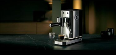 Портафільтр 1400 Вт, портафільтр-машина, 3 вставки, для 1-2 чашок еспресо, також для стручків, 15 бар, піддон для чашки, насадка для спінювання молока, матова нержавіюча сталь