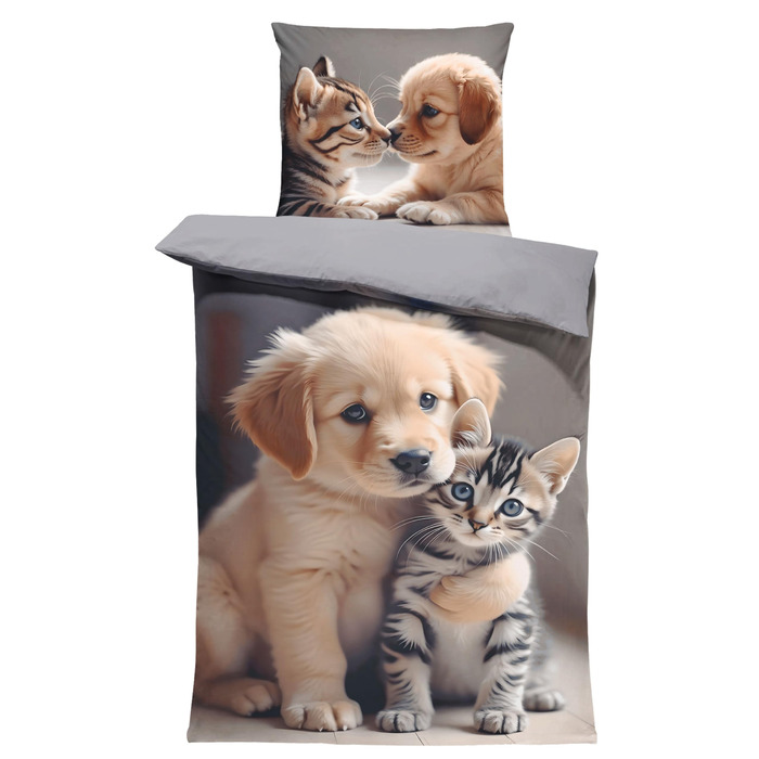 Зимова фланелева постільна білизна Бавовняна Затишна Пухнаста Тепла М&39яка Фланелева Підковдра Сучасна, Розмір 2-предметна 135x200 см, Колір Собаки Коти Цуценята Сірий 2-предметна 135x200 см Собаки Коти Цуценята Сірий