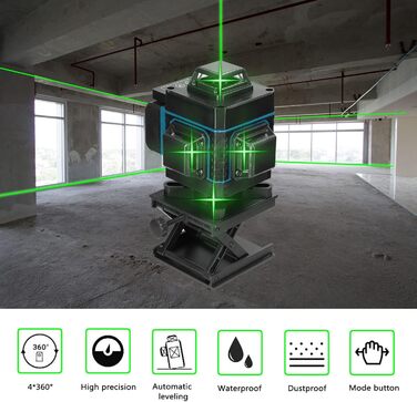 Поперечний лазер Weytoll зі штативом, лазерний рівень 16 Line Laser Level IP54 рівень, акумулятор 2400mAh*2, з телескопічним штативом для укладання плитки для підлоги, поперечний лазер з рівнем (синій)