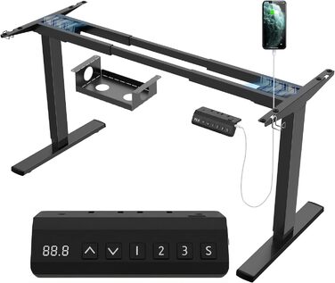 Каркас столу JUMMICO з двома двигунами та регулюванням висоти, USB-портом та кабельним лотком, каркас столу з електричним регулюванням висоти та колесами (чорний)