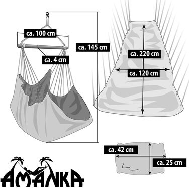 Підвісне крісло AMANKA XXL Lounger з боковим відділенням та подушкою - 220x120см Відкритий гамак до 150кг Бежевий