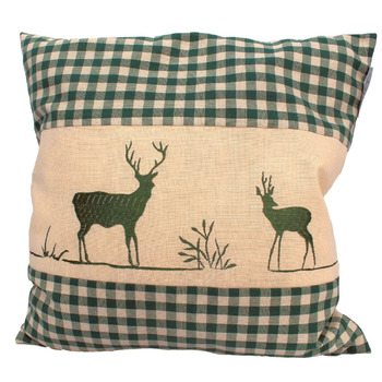 Зелена картата соснова подушка з вишивкою оленя, наповнена сосновою стружкою, виготовлена з деревини швейцарської сосни, розмір 40x40 см