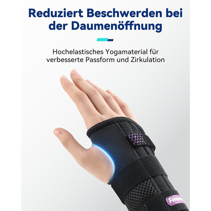 Бандажі на зап'ястя Fitomo з 3 металевими шинами та м'яким відкриттям великого пальця, бандаж на зап'ястя при артриті зап'ястного каналу, розтягнення зв'язок теносиновіту, бандаж на зап'ястя для нічного сну S/M Right-Purple