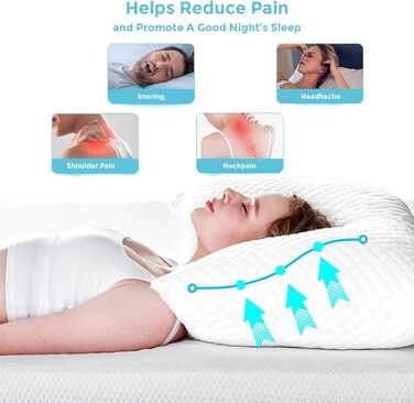 Розумна подушка Artwelt, подушка для шиї з піни з ефектом пам&39яті, регульована по висоті, ергономічна, двосторонній комфорт для літа та зими, гіпоалергенна, чохол, який можна прати, 50x70 см ()
