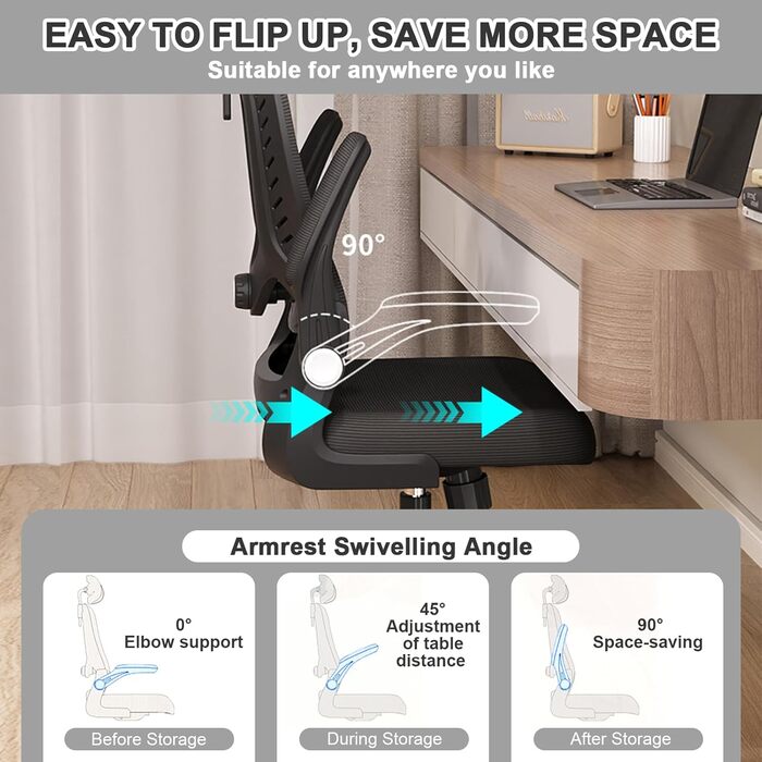 Ергономічне офісне крісло LEVIPE, стілець для роботи з поперековою опорою, підлокітники, регульований підголівник, комп&39ютерне крісло, поворотне, висока спинка, зручне, для домашнього офісу, чорне