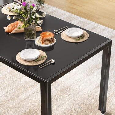 Обідній стіл Bealife із загартованого скла, 130x70x75 см, сучасний кухонний стіл з металевим каркасом, стійкий до подряпин та жаростійкість для кухні, вітальні, їдальні або кавового куточка, домашнього офісу (чорний, 130*70*75) Чорний 130*70*75