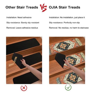 Килимки для сходів OJIA Extra Non-Slip Carpet для дерев&39яних сходів, 76,2 x 20,3 см, для використання в приміщенні, нековзні доріжки для сходів, гумові килимки безпеки для собак, дітей та людей похилого віку, , східний колір