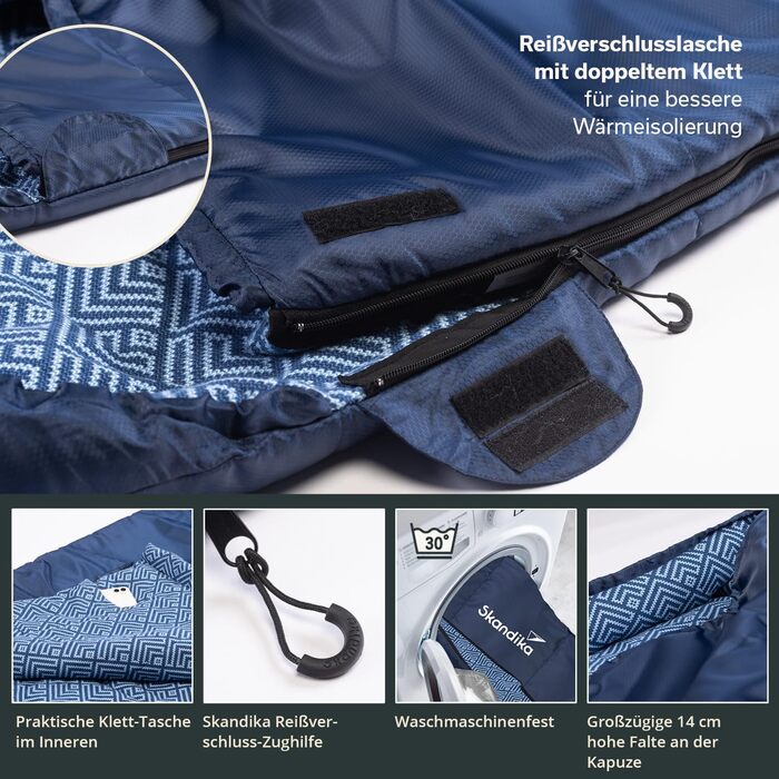 Спальний мішок Skandika Dundee з фланелевої ковдри Бавовна, розкішна якість, з&39єднується, подвійний спальний мішок, 3 сезони, до -20C, 220 x 80 см / 220 x 160 см Спальний мішок для кемпінгу, індиго, правий