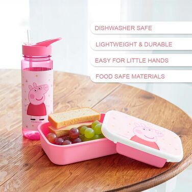 Ланчбокс Peppa Pig Квіти, Barbo Toys для дітей 38 років, міцний та легкий, можна мити в посудомийній машині, рожевий з квітковим малюнком, розміри 17,5x13x5,5 см