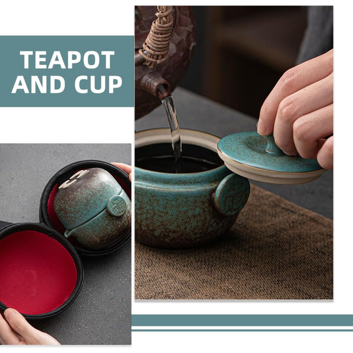 Японський чайний набір для подорожей з керамічної чайнички та чашки. Міцний чохол зі штучної шкіри для любителів чаю та повсякденного використання.