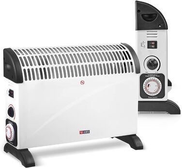 Конвектор X4-LIFE 2000 Вт з 24-годинним таймером, електричний обігрівач, економить витрати на електроенергію, захист від перегріву з індикатором, 3 режими нагріву від 750 Вт, обігріває площу до 25 м, портативний обігрівач з ручками для перенесення