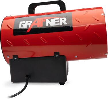 Газовий обігрівач Grafner XXL, 15 кВт, зі з&39єднувальним шлангом, регулятором тиску, турбовентилятором, п&39єзорозпалом, для стандартних газових балонів, генератором гарячого повітря, нагрівальною гарматою, газовим обігрівачем, будівельним обігрівачем, н