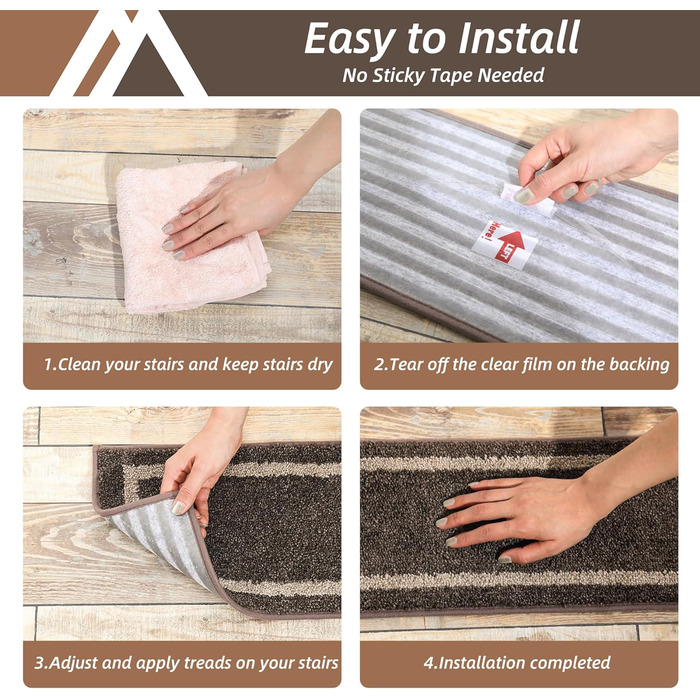 М&39які дерев&39яні сходинки, сходові доріжки для дітей та собак, 100 поліестер, основа з TPE, коричневі, квадратні, 71,1 x 22,9 см, 15 шт.