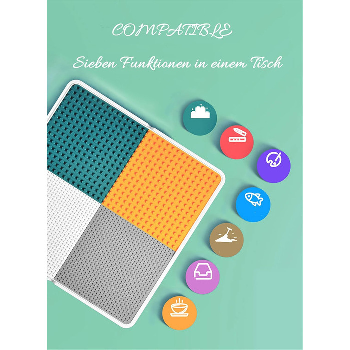 Комплект дитячого столу та стільця 6-в-1, дитячий ігровий стіл, двостороння стільниця 551 см з 292 будівельними блоками, багатофункціональний стіл з 1 стільцем як столом-конструктором, пісочниця, стіл для творчості 51*51