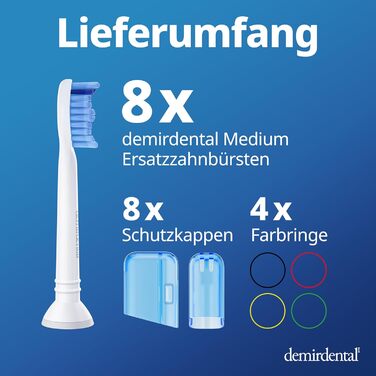 Насадки demirdental підходять для змінних щіток Philips Sonicare ProResults Середні насадки для щітки для щоденного точного чищення зубів, HX6018, 8 шт.