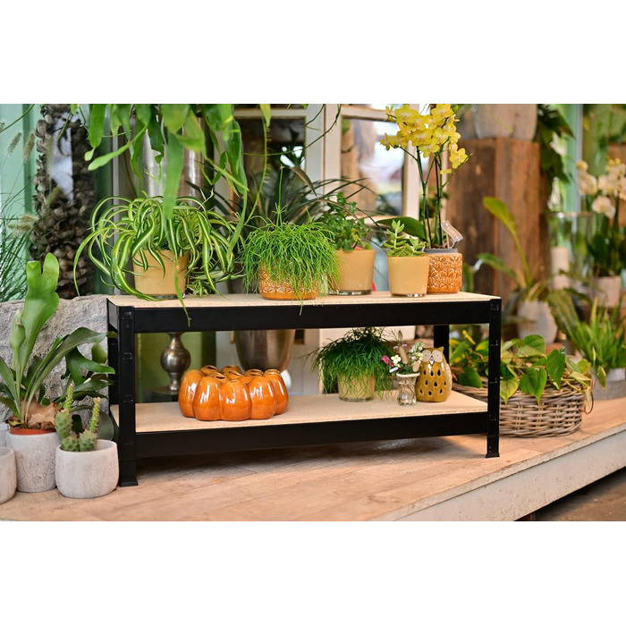 Стелаж SCHULTE Shelf World для важких умов експлуатації з 2 дерев&39яними полицями, 43x100x40 см (ВxШxГ), вантажопідйомність на полицю приблизно 150 кг, чорне текстуроване покриття, стелаж для зберігання, стелаж для підвалу, стелаж для майстерні, стелаж б