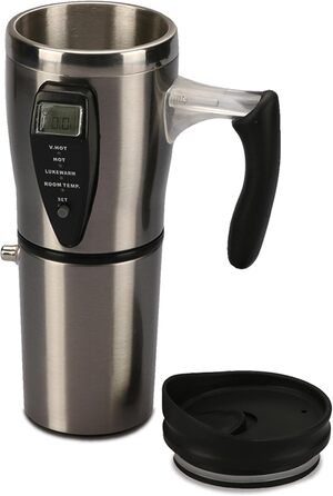 Дорожня кружка InGenious з підігрівом з нержавіючої сталі з 4 рівнями нагріву, адаптером для прикурювача 12 В та місткістю 450 мл