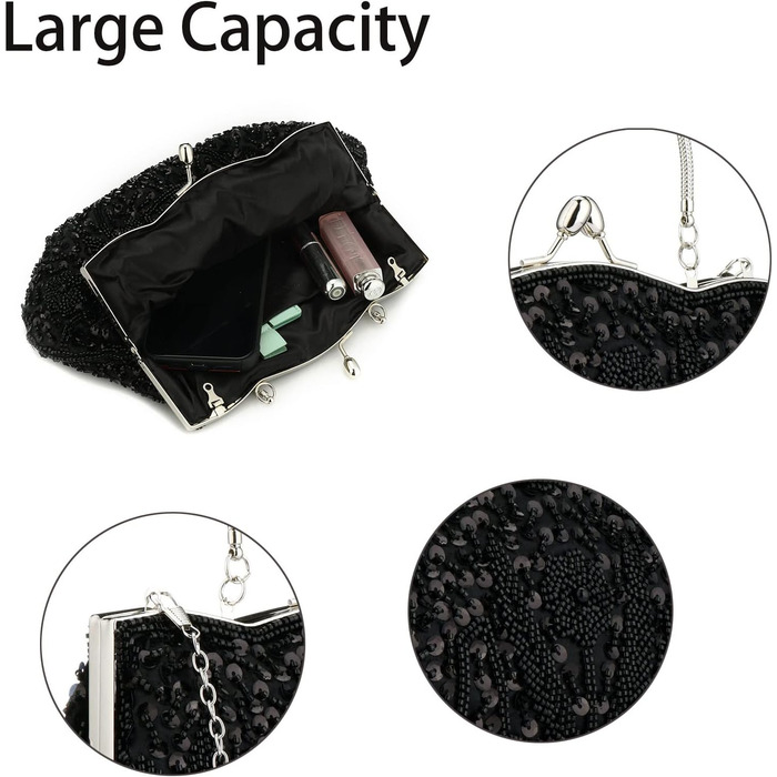 Жіноча клатч-сумочка з перлами ручної роботи, вечірня сумочка для вечірок та весіль (Чорна)